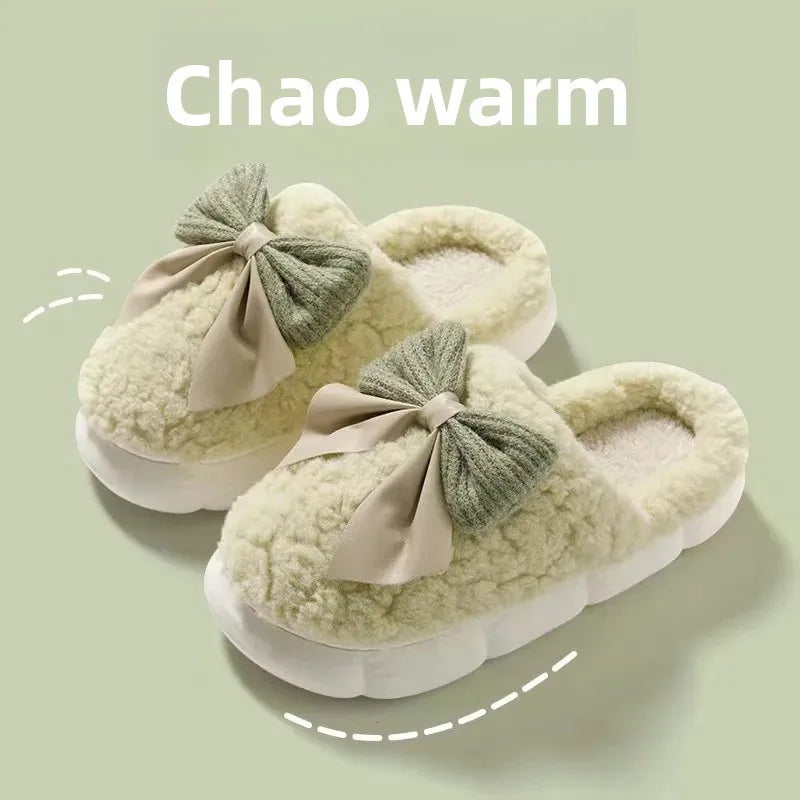 Women's thick-soled plush slippers for indoor outdoor use, non-slip warm fuzzy house shoes with soft fleece, slippers daily wear