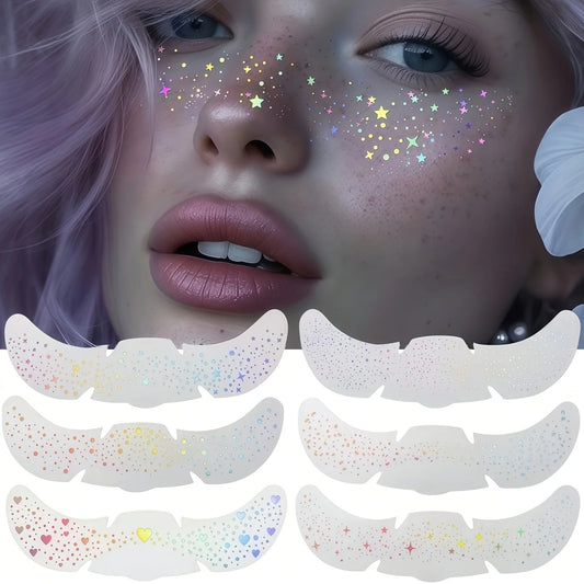 6 Sheets Glitter Freckles Holographic Stickers Heart Freckle Tattoos