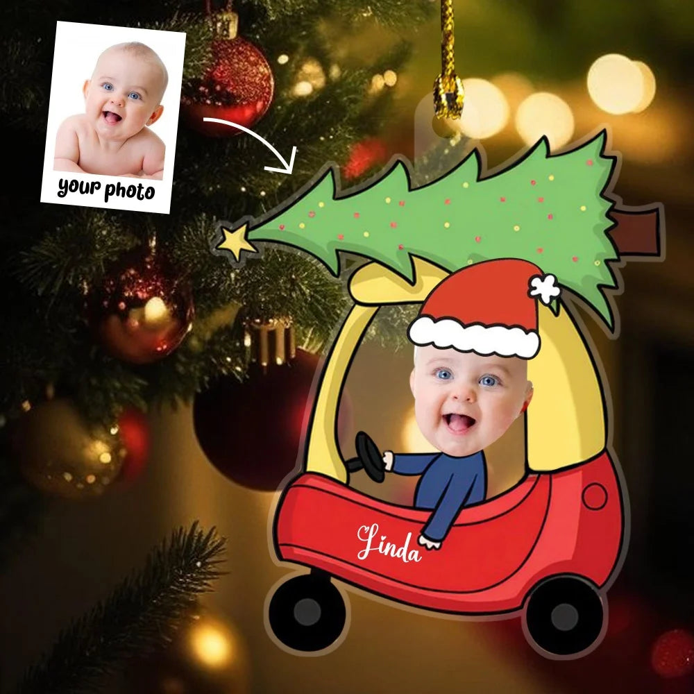 Christmas Car Ornament with Baby Photo, Personalized