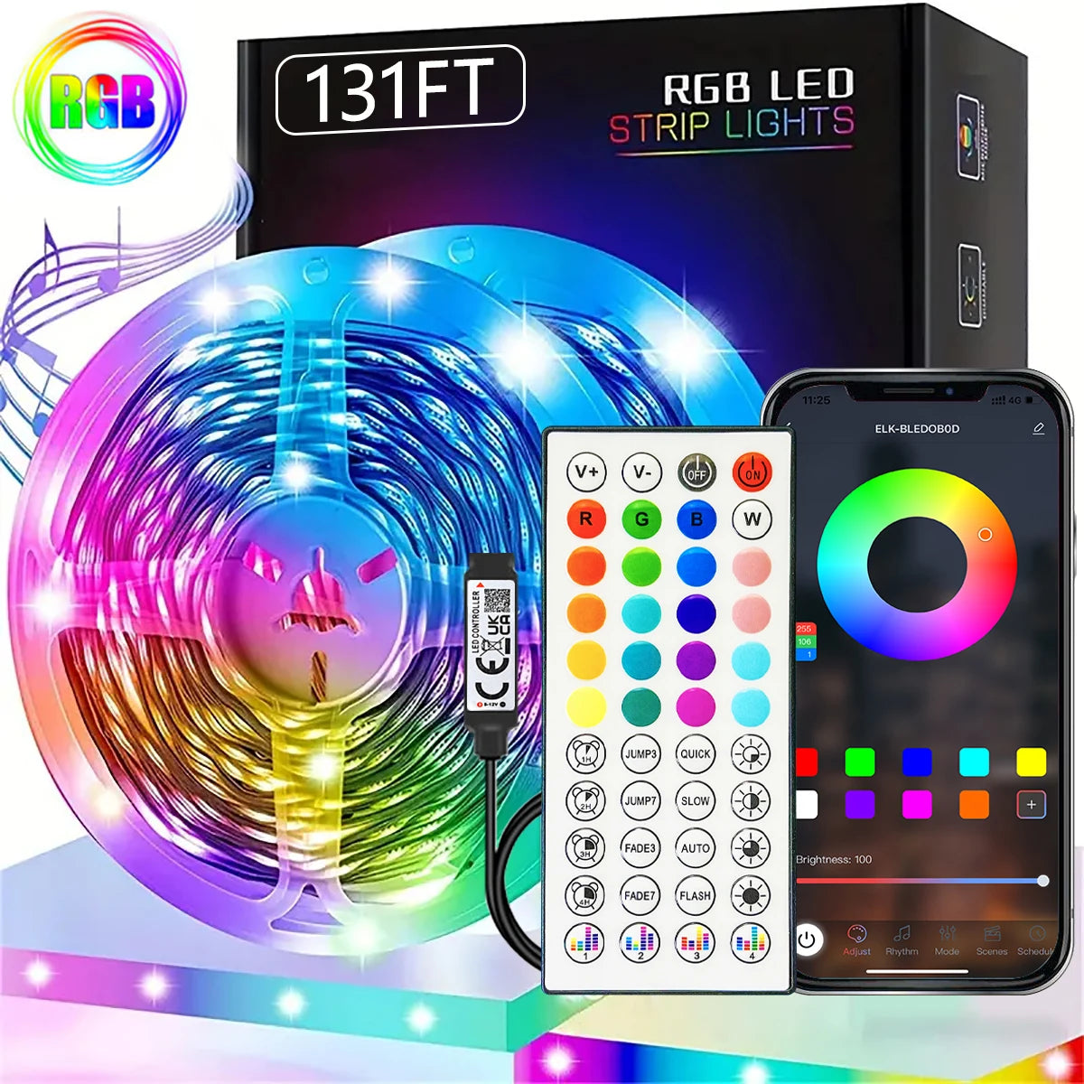 40M/131Ft Led Strip Lights APP 44Keys Music Sync Remote Control