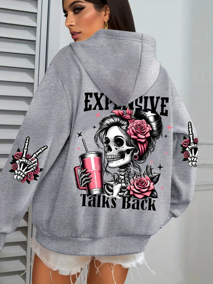 Expensive Talks Back Funny Printing Womens Hoodie Loose Multicolor