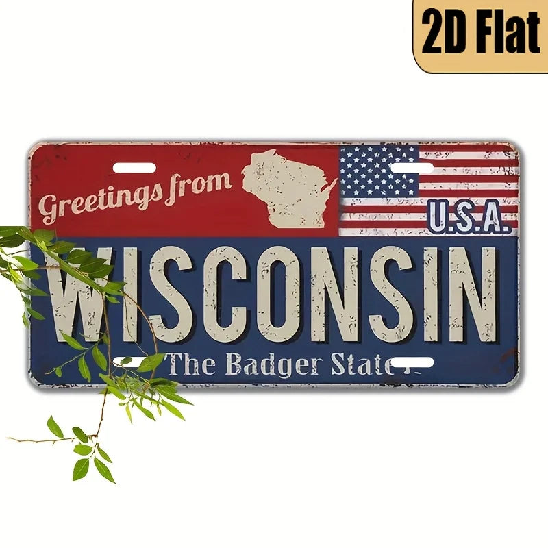 1pc Vintage Aluminum Wisconsin License Plate - Retro USA State