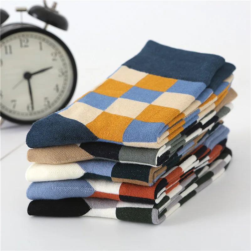 5Pair Pack New Men's Socks Colorful Grid Sock Casual Business