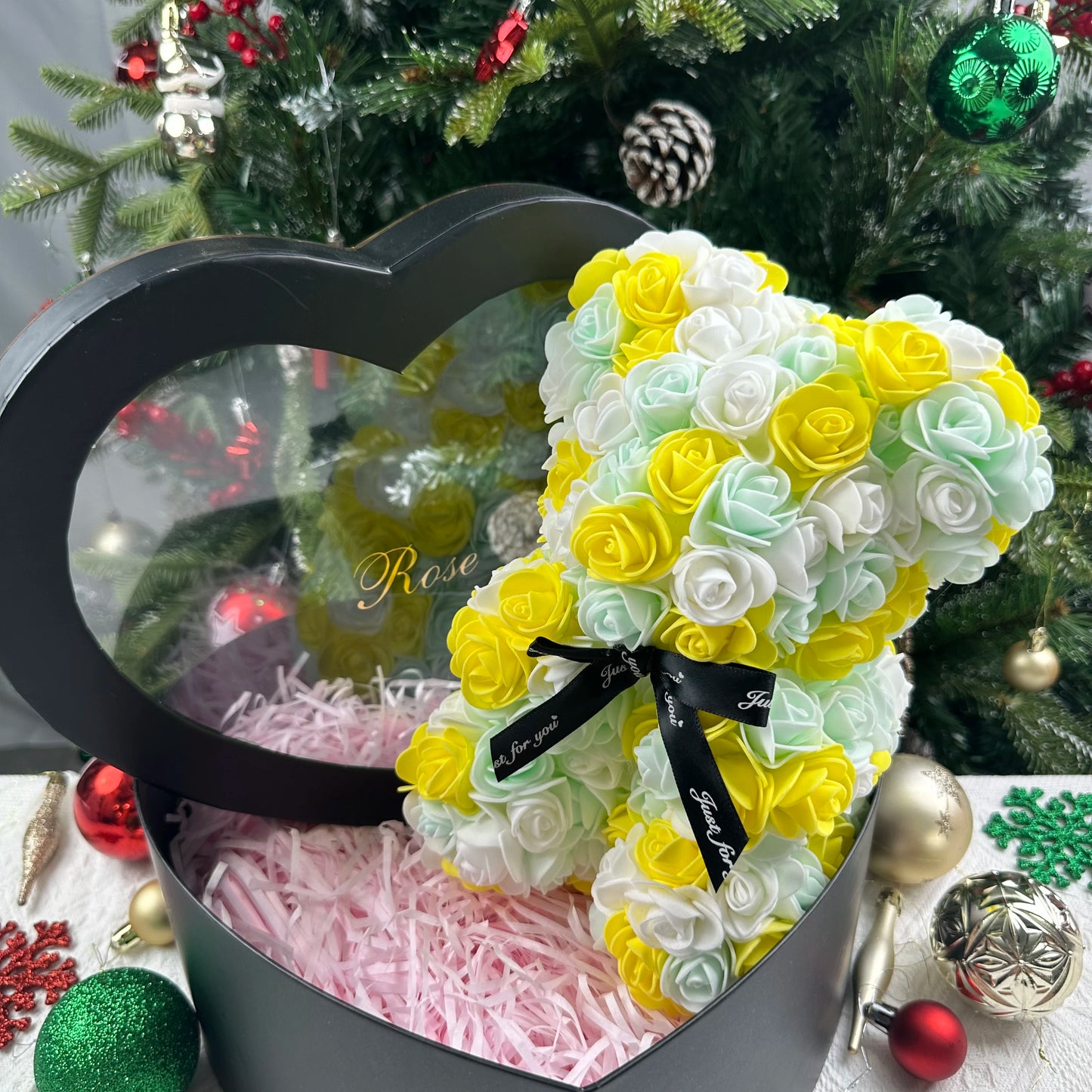 25cm Artificial Teddy Rose Flower Bear with Box Romantic