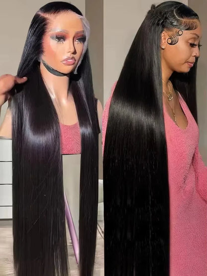 30 40 Inch Bone Straight 13x6 HD Lace Frontal Wigs Pre Plucked Brazilian