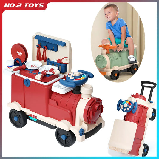 3 in 1 Sliding Train Toy Ride On Car for Toddlers Pretend Play