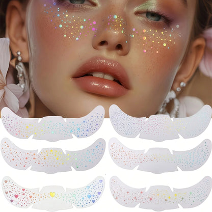 6 Sheets Glitter Freckles Holographic Stickers Heart Freckle Tattoos