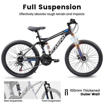 Ecarpat Dual Full Suspension Mountain Bike 24/26/27.5 Inch, Teenagers