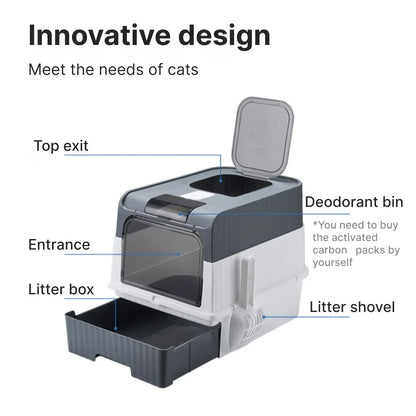 Portable Collapsible Cat Litter Pan with Splash Guard and Plastic Scoop -
