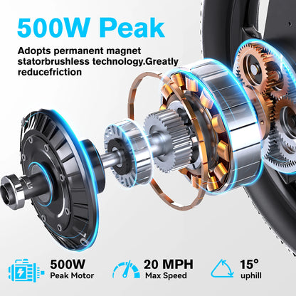 Cybervelo 500W Peak Motor, Foldable E-Bike, Adult City Travel