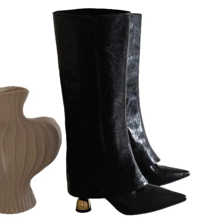 Plus Size Long Tube Boots Women's Fashion Boots Pure Color