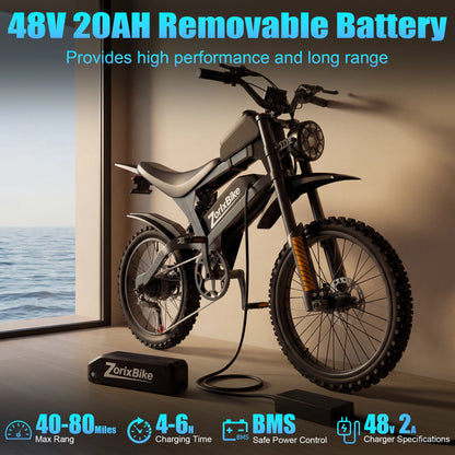 ZorixBike R8 Pro Electric Off-Road Bike 20x4.0 3000W 35Mph 80Mile