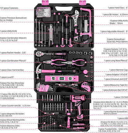 DEKO Home Mechanic Toolbox with 12V Power Cordless Drill Hand
