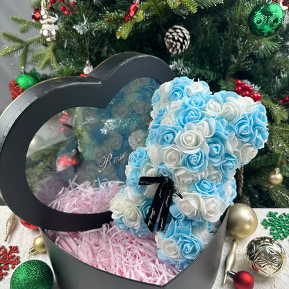25cm Artificial Teddy Rose Flower Bear with Box Romantic