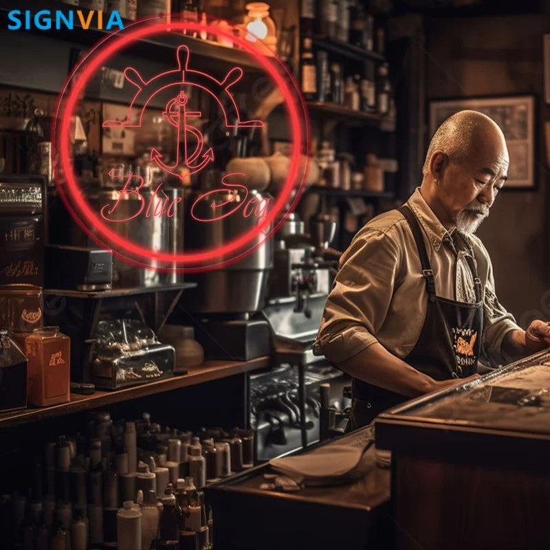 Custom "BLUE SEA" Anchor Nautical Shipboard Neon Sign