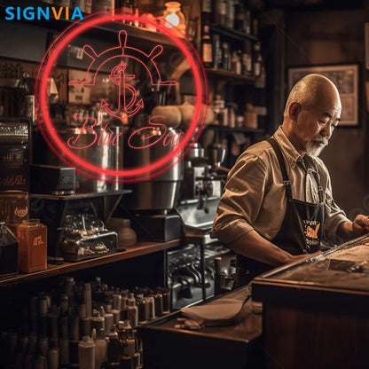 Custom "BLUE SEA" Anchor Nautical Shipboard Neon Sign