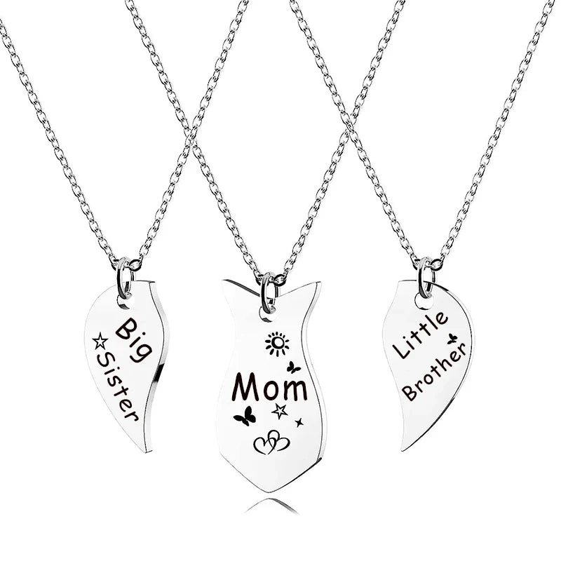 3 PCS Mom Big Sister Littler Sister Heart Matching Necklace