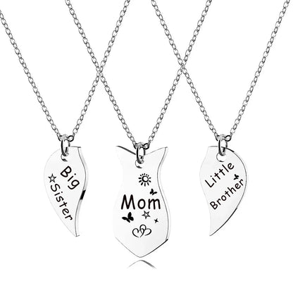 3 PCS Mom Big Sister Littler Sister Heart Matching Necklace