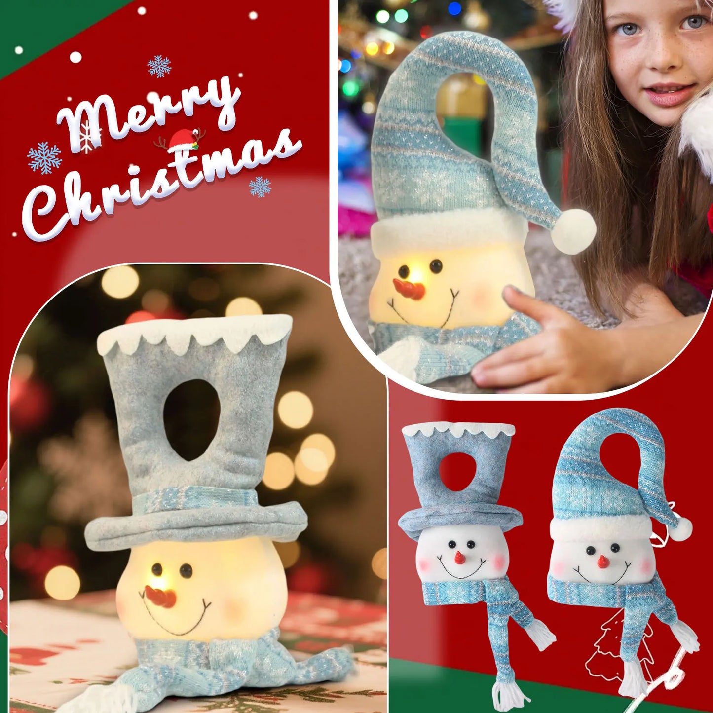 Christmas Lighted Blue Snowman Ornament Glowing