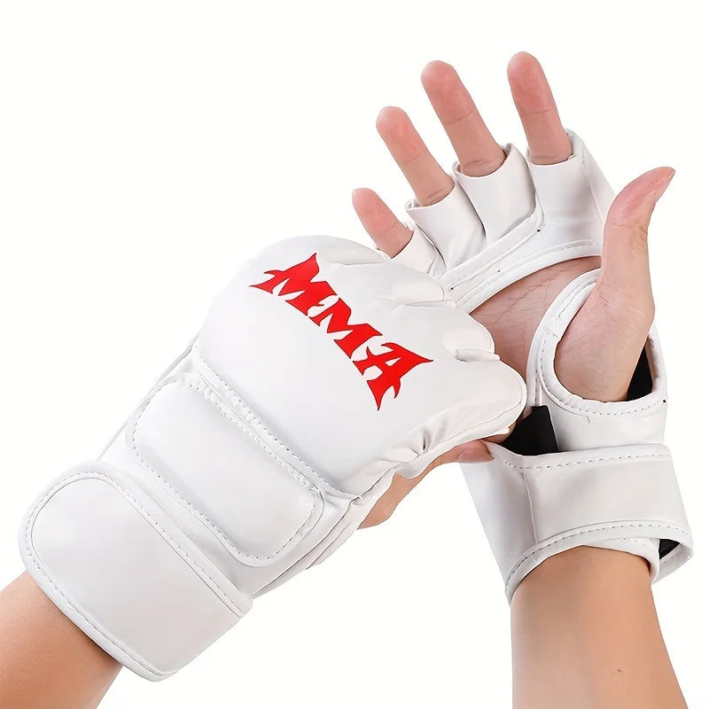 1 Pair Of Pu Boxing Gloves Mma Gloves Half Finger Sandbag