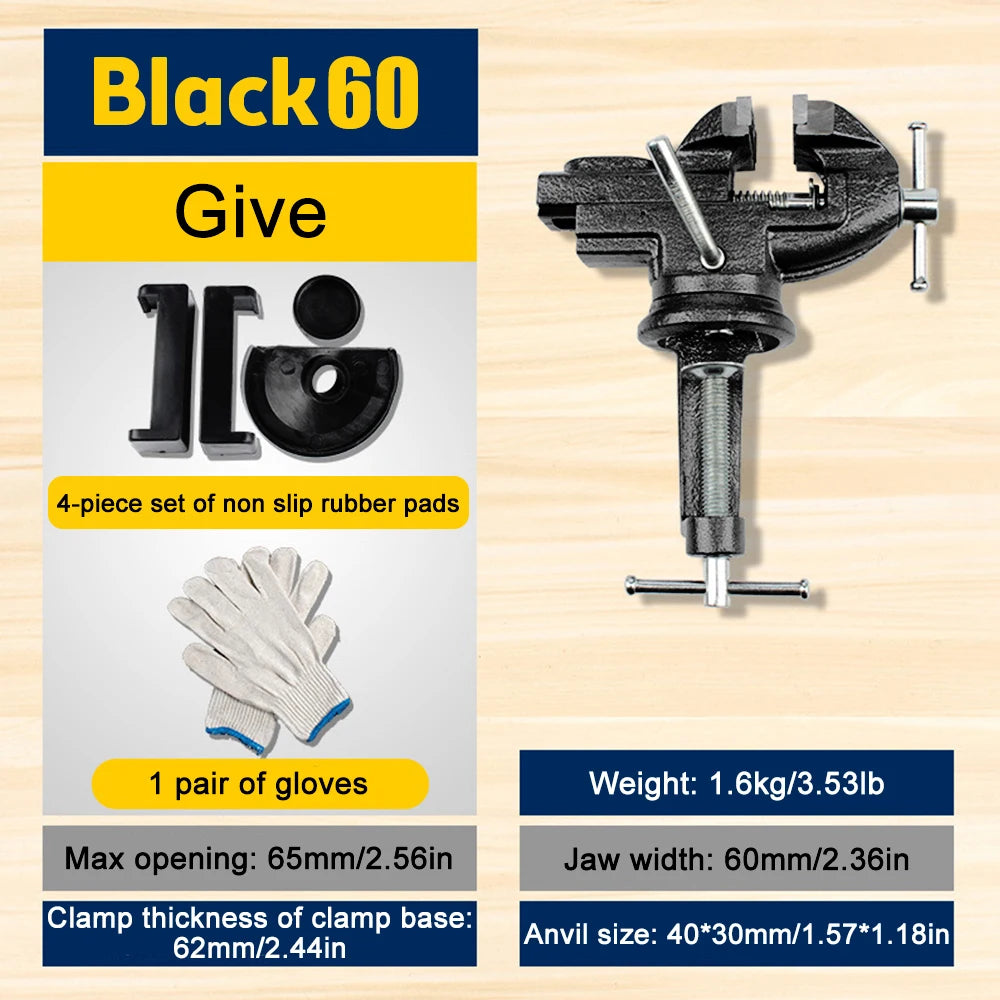 Bench Vise Jaw Width 10/60/70mm 360 Degree Swivel Cast Iron Tabletop Multifunctional Heavy Clamp Black and Blue Randomly Shipped