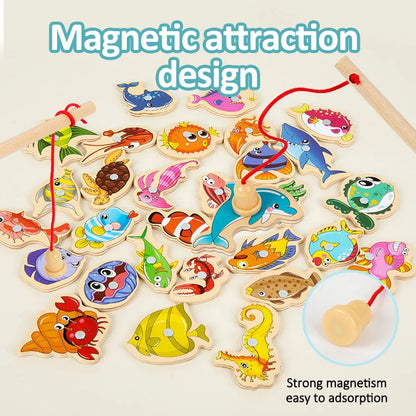 Montessori Wooden Magnetic Fishing Toys - Marine Cognition, Early Edu,