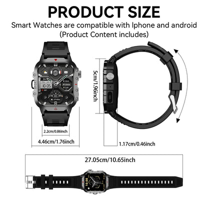 Outdoor Sports Smart Watch 2.01 inch HD Screen LED Flashlight