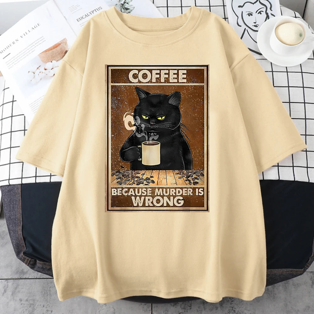 Coffee Because Murder Is Wrong Black Cat Drinks Coffee Funny