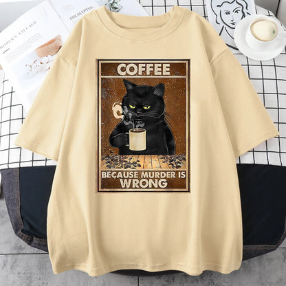 Coffee Because Murder Is Wrong Black Cat Drinks Coffee Funny