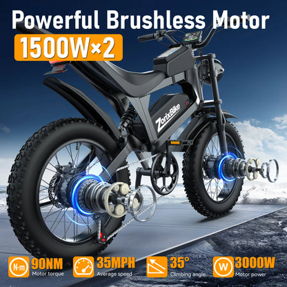 ZorixBike R8 Pro Electric Off-Road Bike 20x4.0 3000W 35Mph 80Mile