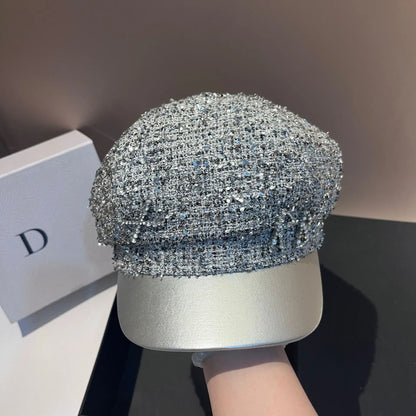 Navy Military Cap Silver Foil Trim RB Faux Leather Brim