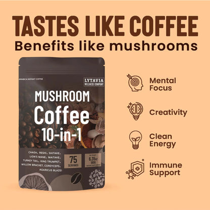Mushroom Coffee With 10 Adaptogenic Mushrooms And MCT Oil,