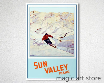 Retro Zermatt Chamonix Skiing Art Poster Vintage Australia