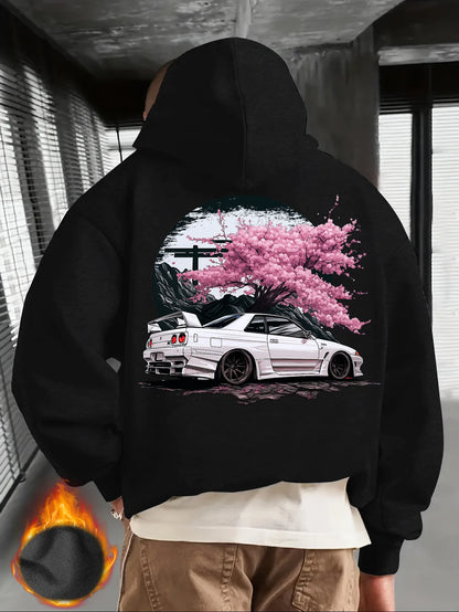 Men's Black Hoodie with White JDM Car