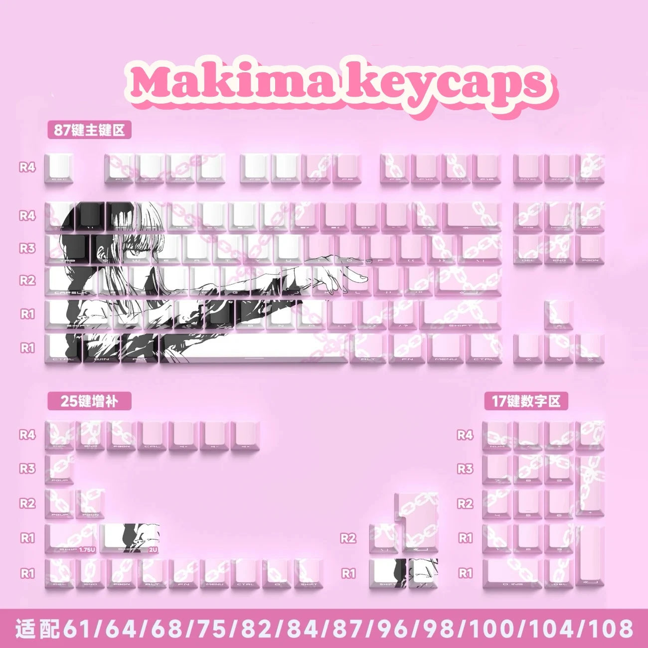 Makima Anime Keycaps Cartoon 129 Keys PBT Keycap Chreey Keycaps