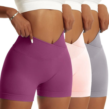 3 Pieces Women Solid Peach Hip Sports Pants High Elastic
