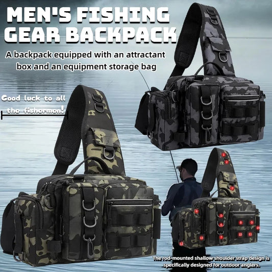 Fishing gear backpack with bait box equipment storage bag