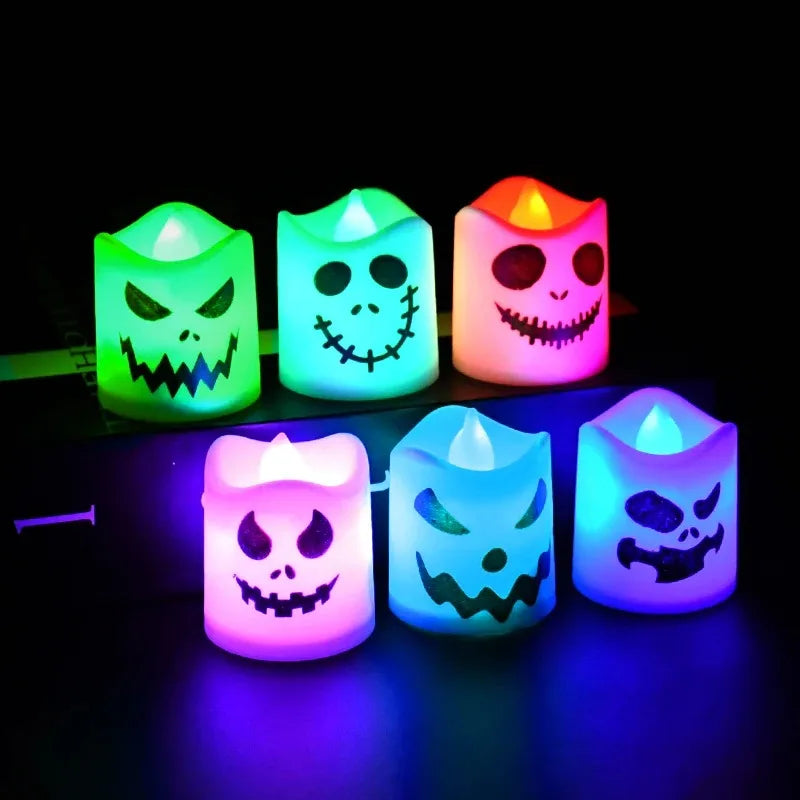 6pcs Halloween Led Ghost Pumpkin Candle Light Glowing Lamp