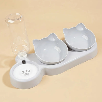 Pet Bowls With Water Feeder, 3 In 1 Ear Design Tilted Cat