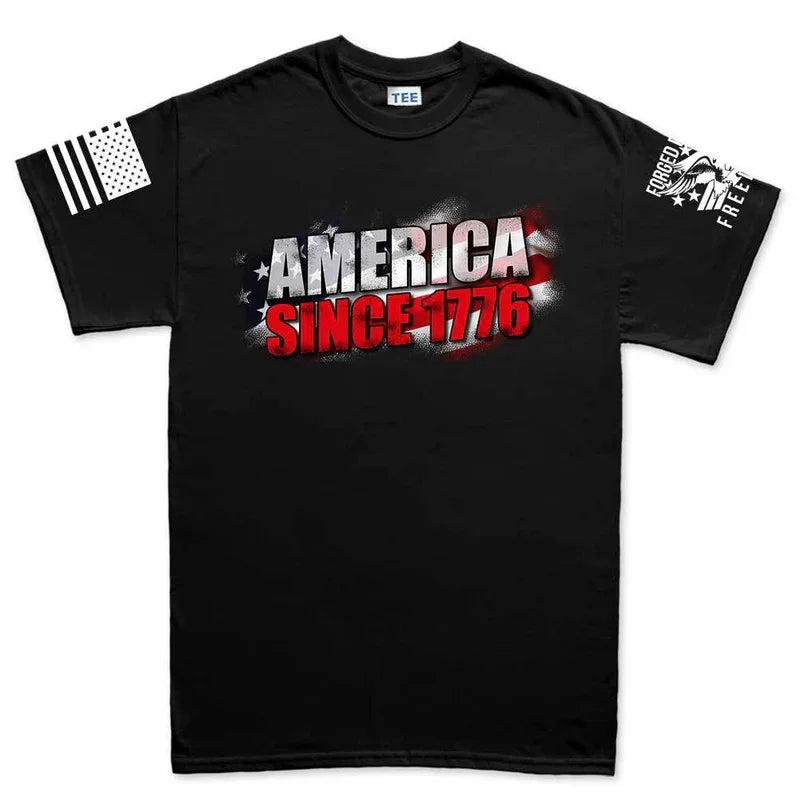 Black Cotton TShirt USA Flag Style Patriotic Athletic Fit Mens Fitness Muscle