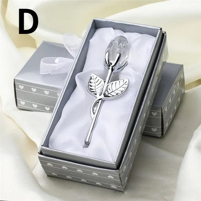 6 Colors Crystal Glass Rose Flower Figurines Craft Valentine's