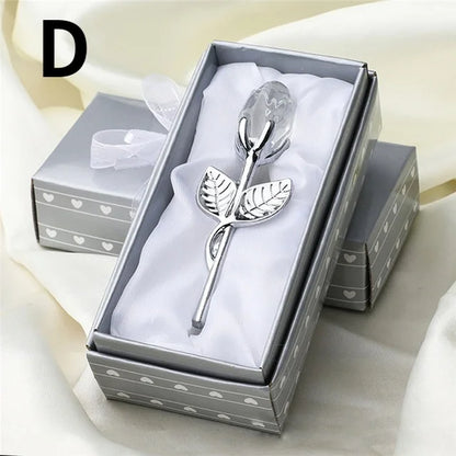 6 Colors Crystal Glass Rose Flower Figurines Craft Valentine's