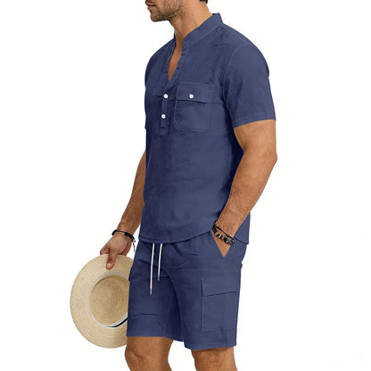 American summer men's casual linen suit, outdoor loose