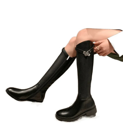 Slimming Effect Knight Boots Women's Flat Bottom Angle Cut Long Boots