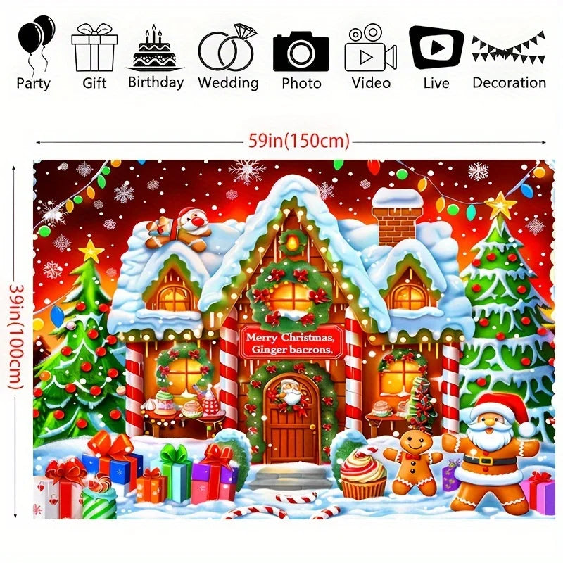 Christmas background cloth, equipped with cookie statues, gifts