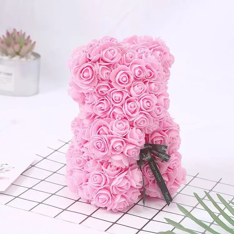 25cm Artificial Teddy Rose Flower Bear with Box Romantic