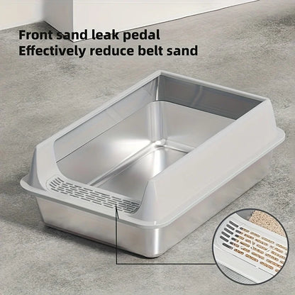Stainless Steel Litter Box, Semi-enclosed Splash-proof And Leak-proof