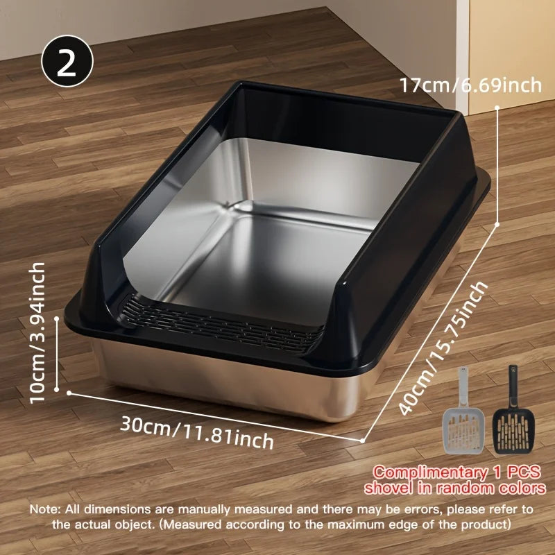 Stainless Steel Litter Box, Semi-enclosed Splash-proof And Leak-proof