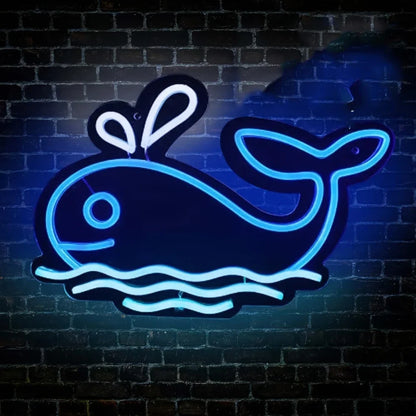 Blue Whales Neon Sign for Room Decor, LED Light
