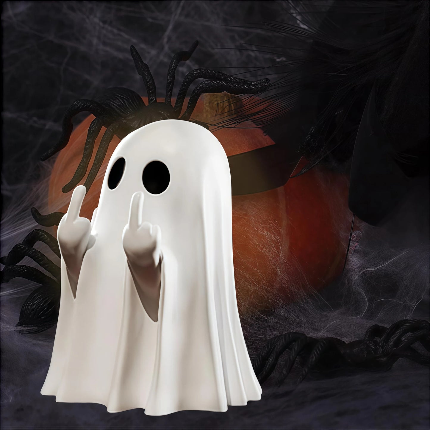 Cute Middle Finger Ghost Statue, Small Halloween
